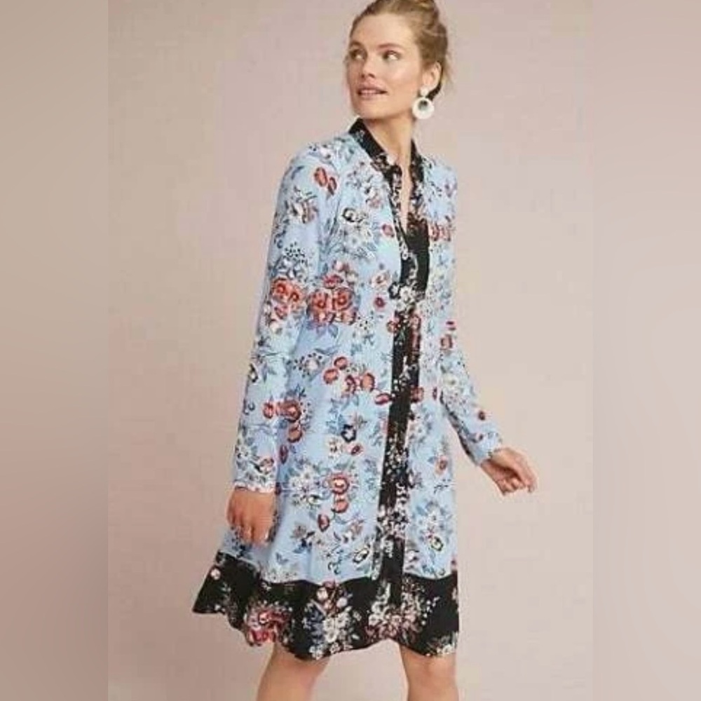 NWT Anthropologie Maeve Leyster Shirtdress Size 00 - Blue Button Front Floral